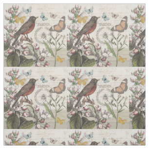 Tissu Robin Elegant Bird Butterfly French Art