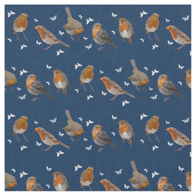 Tissu Robin Party Fabric (Navy) (Fermer)