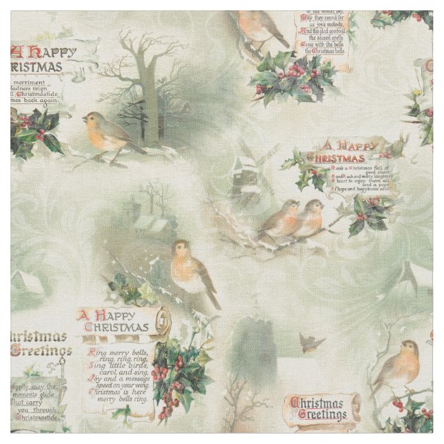 Tissu Robins vintages et voeux de Noël (Fermer)