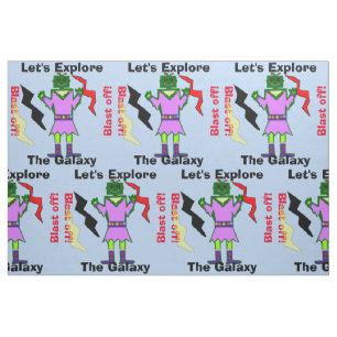 Tissu Robot de caricature Fille Alien Blast Off Blue