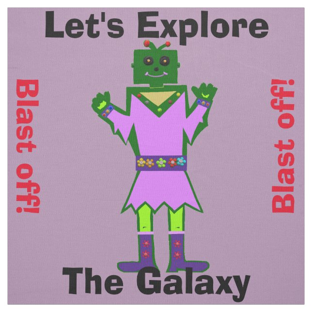 Tissu Robot De Cartoon Fille Alien Feu De Violet (Échantillon)