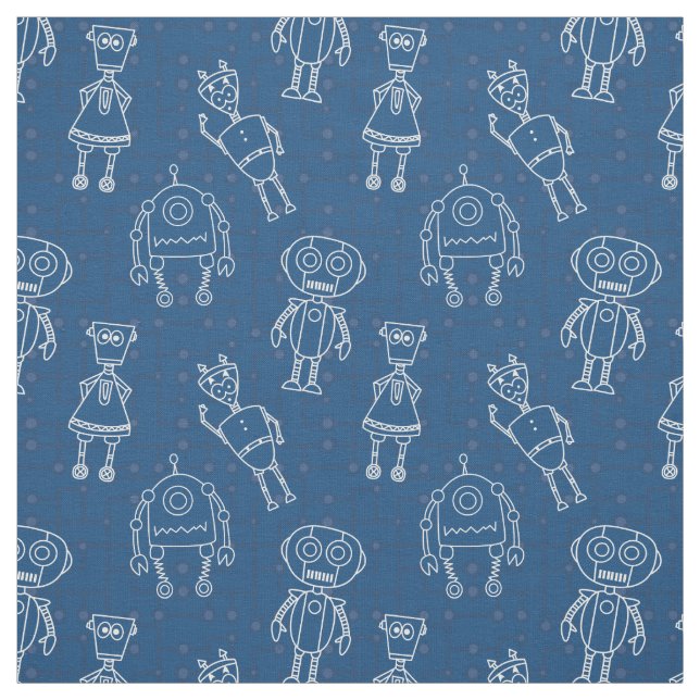 Tissu Robots en bleu classique (Échantillon)