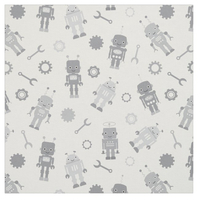 Tissu Robots gris mou Baby Nursery Fabric (Échantillon)