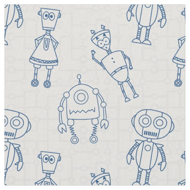 Tissu Robots mignons (bleu et blanc) (Fermer)