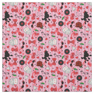 Tissu Rockabilly les années 50 Rocker Poodle Cerises et