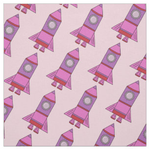 Tissu Rocket rose - motif de l'espace pour des enfants