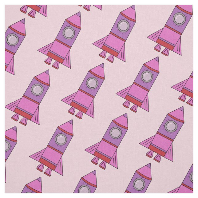 Tissu Rocket rose - motif de l'espace pour des enfants (Échantillon)