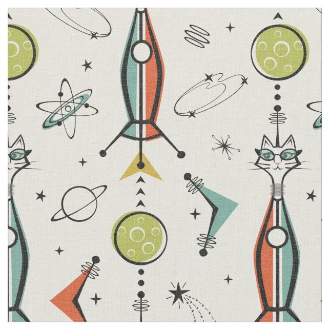 Tissu Rockets de Kitty atomique - Lunes vertes (Fermer)
