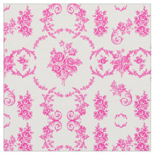 Tissu rococo floral botanique antique orné rose
