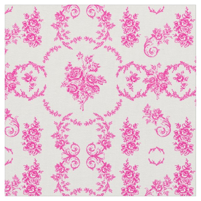 Tissu rococo floral botanique antique orné rose (Fermer)