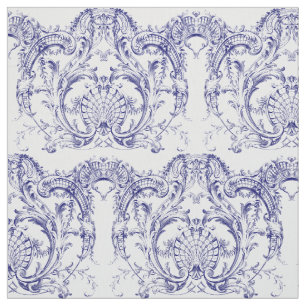 Tissu Rococo Motif baroque bleu et blanc