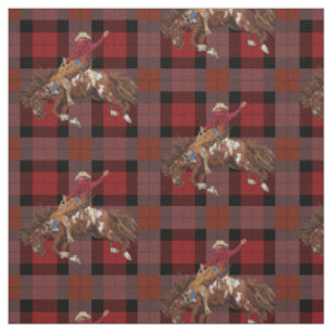 Tissu Rodéo Bronco Busch Cowboy Sur Plaid