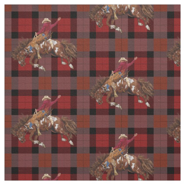 Tissu Rodéo Bronco Busch Cowboy Sur Plaid (Échantillon)