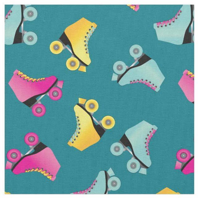 Tissu Roller Skates patinoire Rétro Turquoise (Fermer)