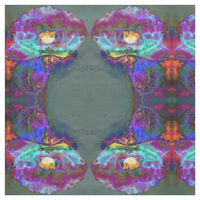 Tissu Romantique élégant violet turquoise peinture de fl (Échantillon)