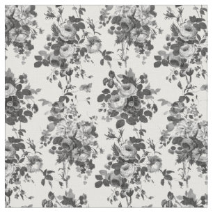 Tissu Romantique Vintage Rose-gris sur blanc