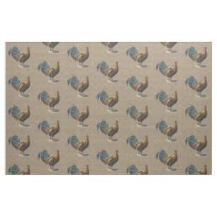 Tissu Rooster Coloré Sur Faux Jute Burlap Motif