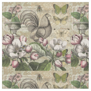 Tissu Rooster Garden Flower Papillon Art