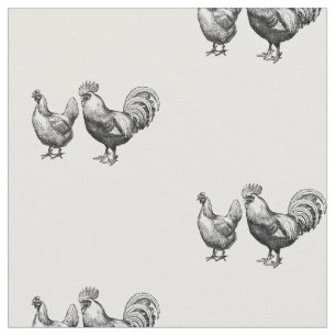 Tissu Rooster noir rustique et Motif Hen
