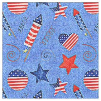Tissu Roquettes 4e Juillet Etoiles Drapeau Rouge Blanc B