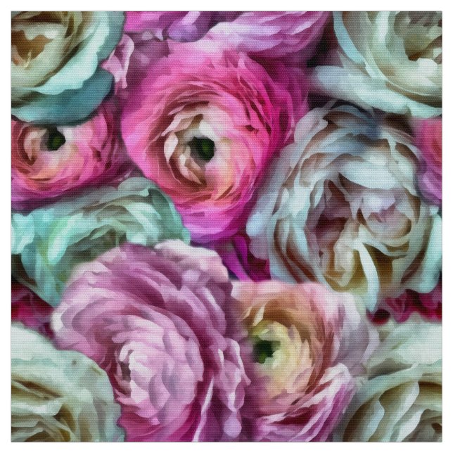Tissu Rose & Blanc Rose & Peony Flowers (Échantillon)