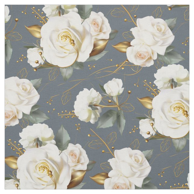 Tissu Rose blanche or romantique Floral (Échantillon)