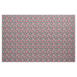 Tissu Rose, Bleu clair, Rectangles Turquoises et cercles