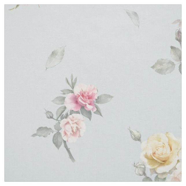 Tissu Rose bleu gris clair aquarelle florale (Échantillon)