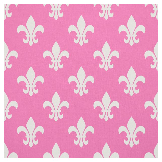 Tissu Rose Chaud, Blanc Fleur De Lis Motif (Échantillon)