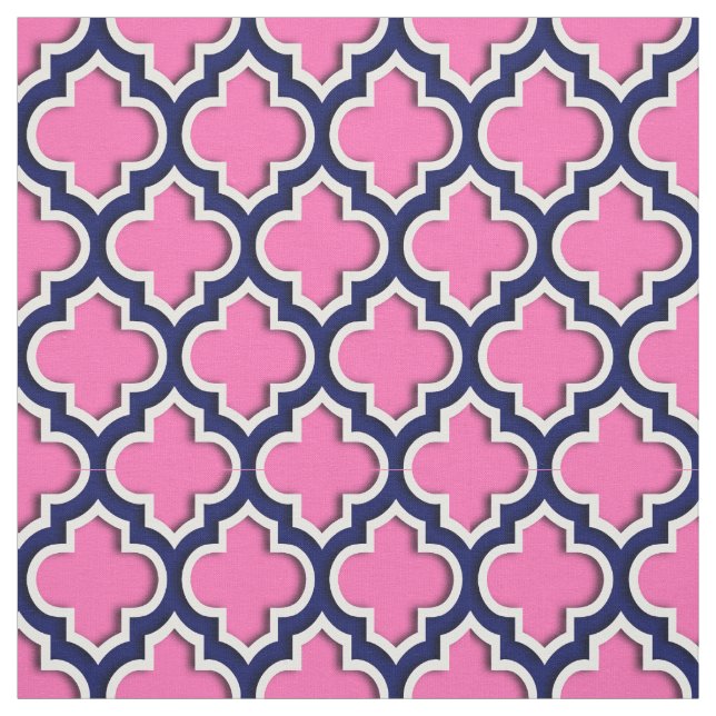 Tissu Rose chaud, bleu marine Quatrefoil marocain #5DS (Échantillon)