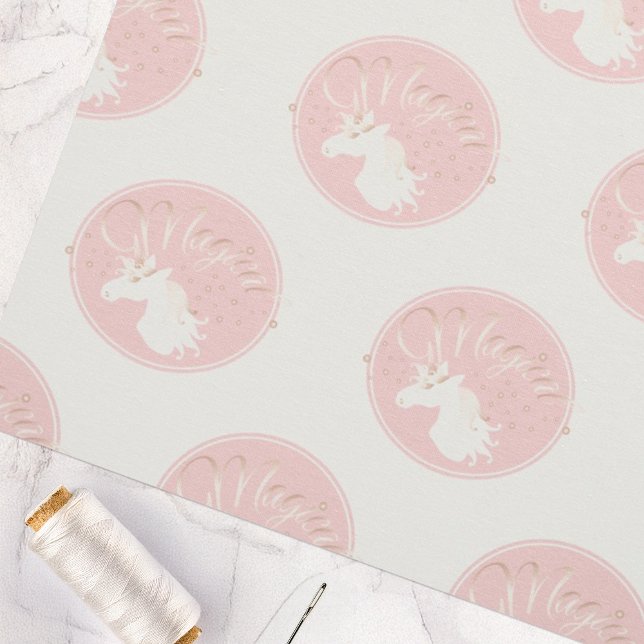 Tissu Rose clair moderne rose blanc magique Unicorne (Créateur téléchargé)