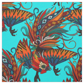 Tissu rose coq turquoise