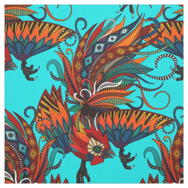 Tissu rose coq turquoise (Échantillon)