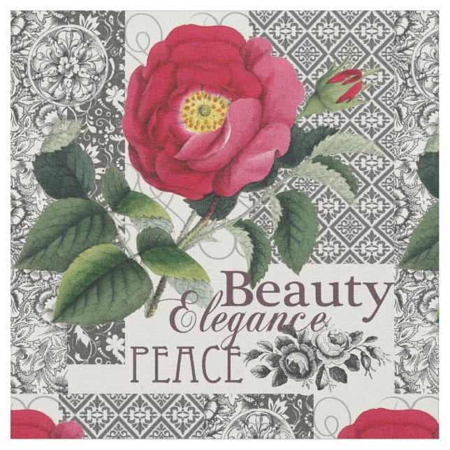 Tissu Rose Damask Joli Floral Antique (Fermer)