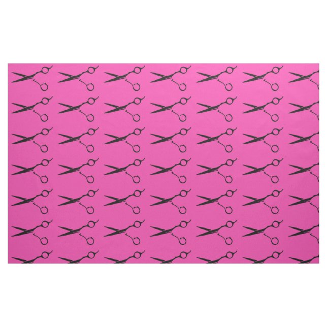 Tissu rose de ciseaux de coupe de cheveux noirs (Fat Quarter)