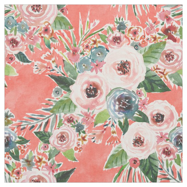 Tissu Rose de corail FLORAL GONE Imprimer (Échantillon)