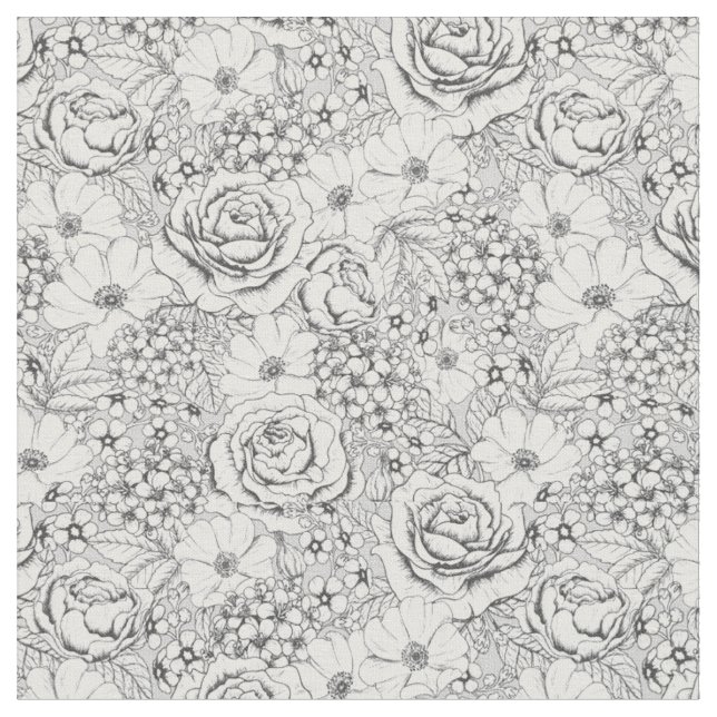 Tissu Rose de jardin Flower B&W Motif (Fermer)