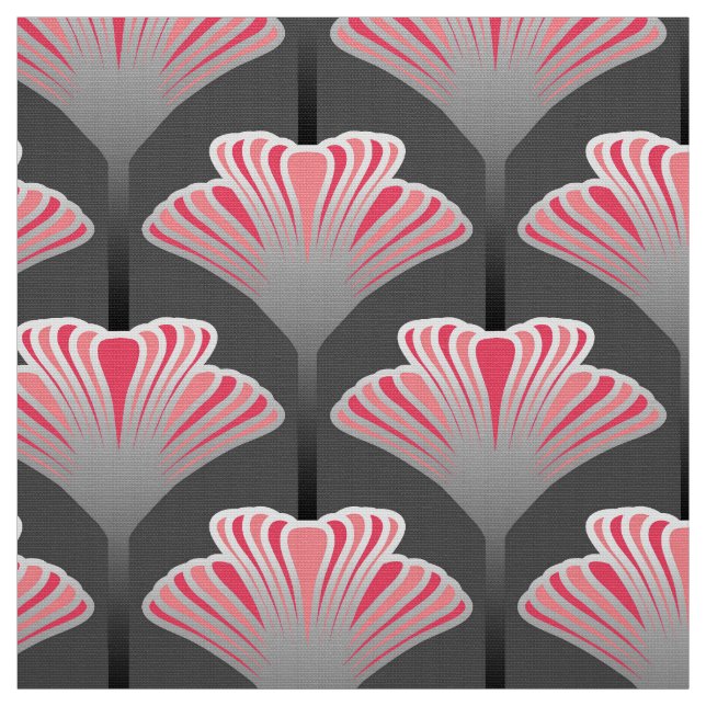 Tissu Rose de lis d'art déco, gris/gris et de corail (Échantillon)