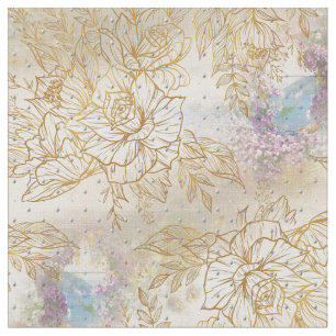 Tissu Rose de trait d'or sur un motif de texture crème