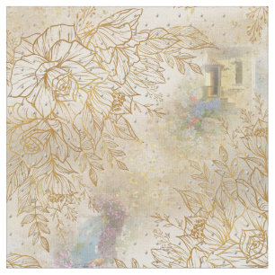 Tissu Rose de trait d'or sur un motif de texture crème