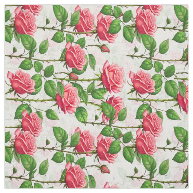Tissu Rose Fleur Floral Feuillage Motif Textile (Échantillon)