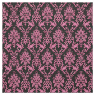 Tissu rose-foncé et noir d'impression de damassé