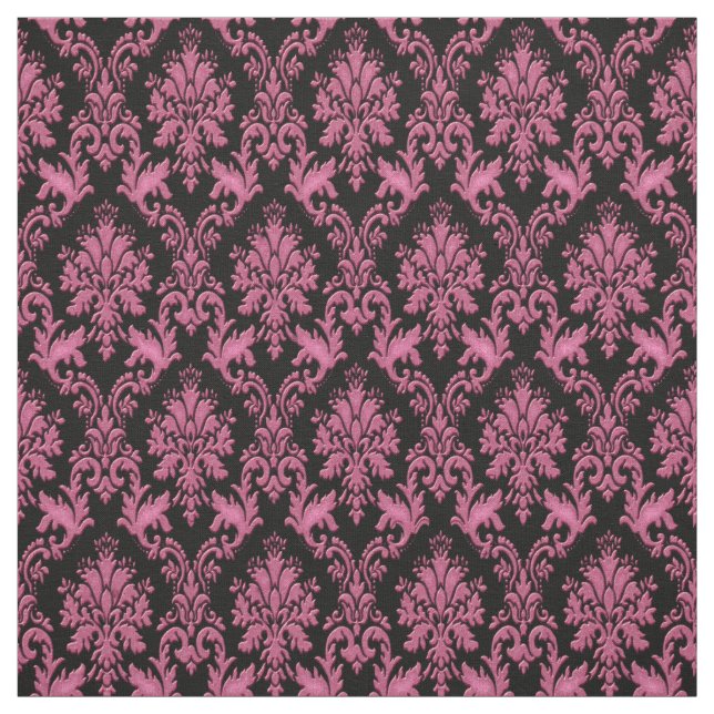 Tissu rose-foncé et noir d'impression de damassé (Échantillon)
