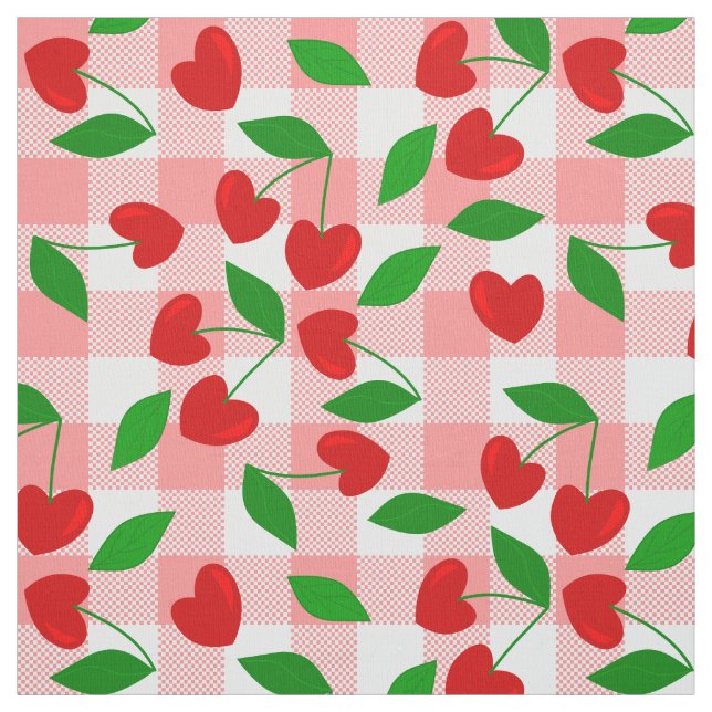 Tissu rose gingham forme de coeur rockabilly (Échantillon)