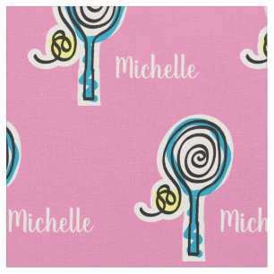 Tissu rose Girly de motif de raquette de tennis
