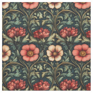 Tissu Rose / Ivoire / Vert Floral Art Nouveau