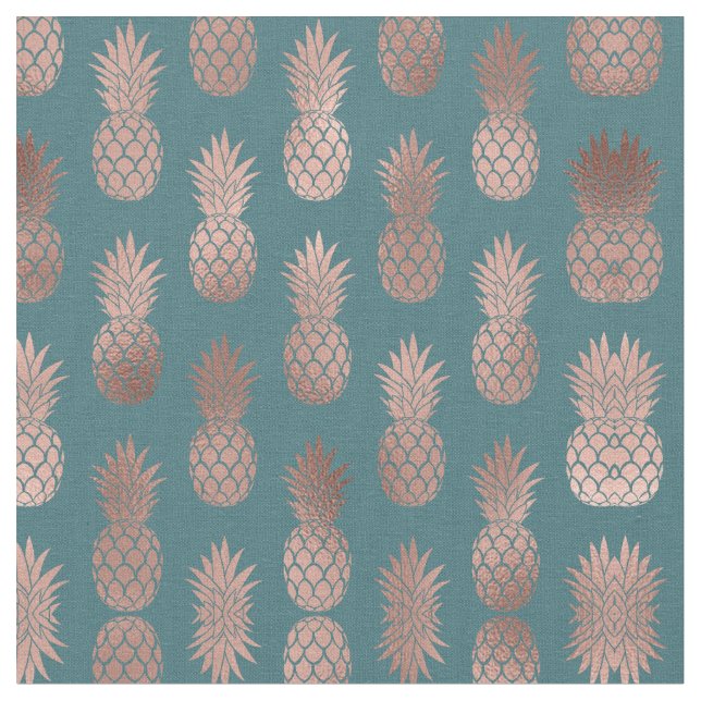 Tissu Rose moderne Gold Turquoise Motif d'ananas vert  (Fermer)