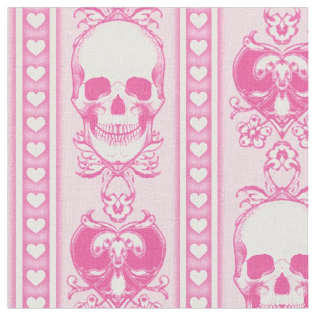 Tissu rose Motif à bande crâne baroque (Fermer)