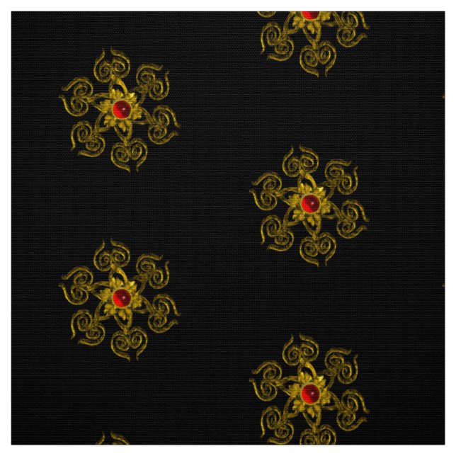 Tissu ROSE OR AVEC Motif ROUGE RUBY noir (Échantillon)