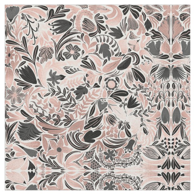 Tissu Rose or noir feuille florale Motif d'illustration (Fermer)
